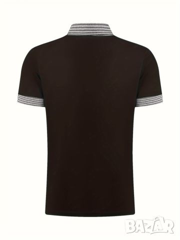 Мъжка ежедневна карирана риза с ревер,4 копчета,винтидж стил и къс ръкав, снимка 3 - Тениски - 46102745