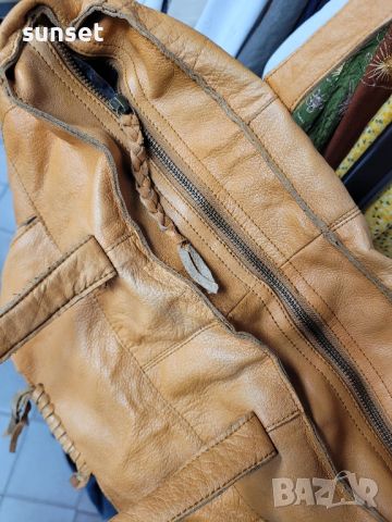 естествена кожа голяма чанта,натурален кафяв цвят  PIECES , снимка 6 - Чанти - 45840595