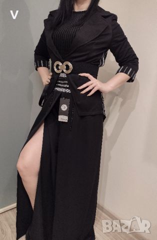 Нов дамски черен бежов костюм Nazaro сако блейзер широк панталон висока талия колан , снимка 8 - Костюми - 45537967