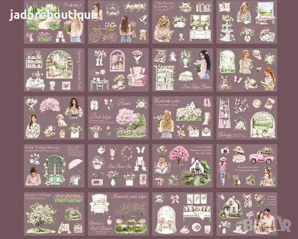 20 листа/книжка Прозрачни водоустойчиви скрапбук стикери Tulips season