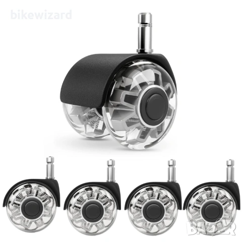 Комплект от 5 колелца за офис столове, гладко търкалящи се, твърд под – 11x22 мм НОВИ