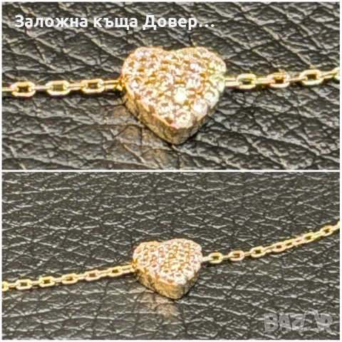 Ново Фино колие сърце с кубични циркони от жълто злато 14К чисто ново gold 585, снимка 4 - Колиета, медальони, синджири - 53625267