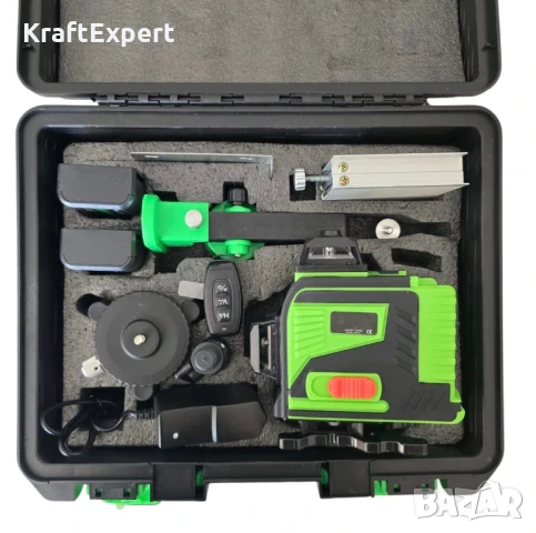 4D Самонивелиращ Лазерен Нивелир с Зелен Лъч + Тринога 1,6м и Комплект Аксесоари, снимка 5 - Измервателни инструменти - 50482758