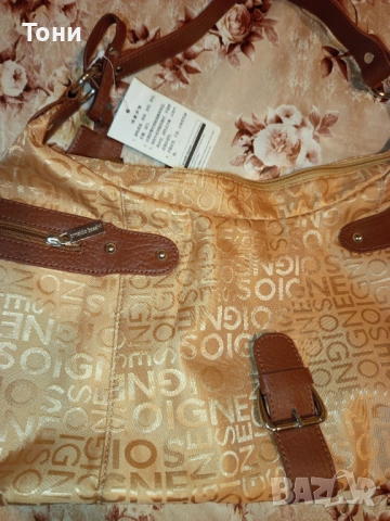 ARNALDO BASSINI Оригинал Нова Дамска Чанта от Естествена Кожа и Текстил с Етикет , снимка 8 - Чанти - 52418680