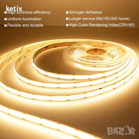 Димируема LED лента,5м,топло бяло,2700К, снимка 4 - Лед осветление - 53614736