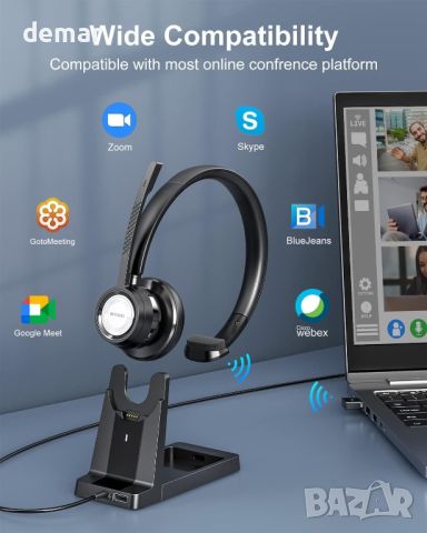WYHOO Безжична слушалка с AI шумопотискащ микрофон и стойка за зареждане, снимка 5 - Bluetooth слушалки - 45567303