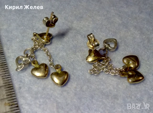 ПРЕКРАСНИ НЕЖНИ ПОСРЕБРЕНИ ОБЕЦИ СЪРЧИЦА от БЛАГОРОДНА СТОМАНА с ЖЪЛТА ПОЗЛАТА и ПЕЧАТИ 925 49443, снимка 8 - Обеци - 50530875