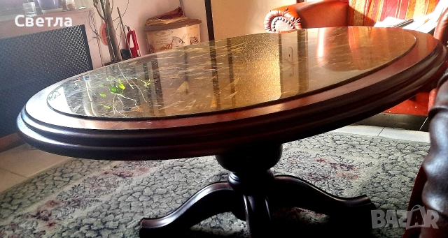 Масивна холна маса с мраморен плот и дърворезба!, снимка 5 - Маси - 53749263