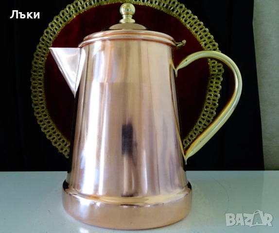 Медна кана с капак,меден чайник,чиста червена мед,печат. 