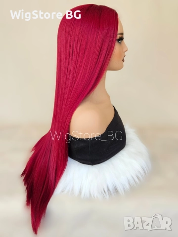Дълга права червена перука без бретон, снимка 3 - Аксесоари за коса - 52948820