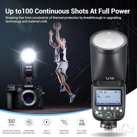 Светкавица GODOX V1Pro-O за Olympus / Panasonic, снимка 7 - Светкавици, студийно осветление - 52219238