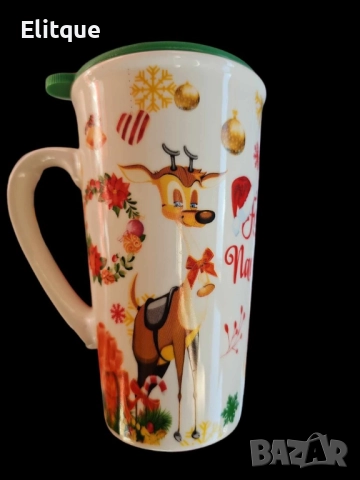 Коледна порцеланова чаша с гумен капак 15см височина , снимка 4 - Чаши - 52903920