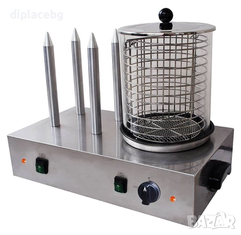 Хот дог машина с 4 шиша и стъклена вана професионална.