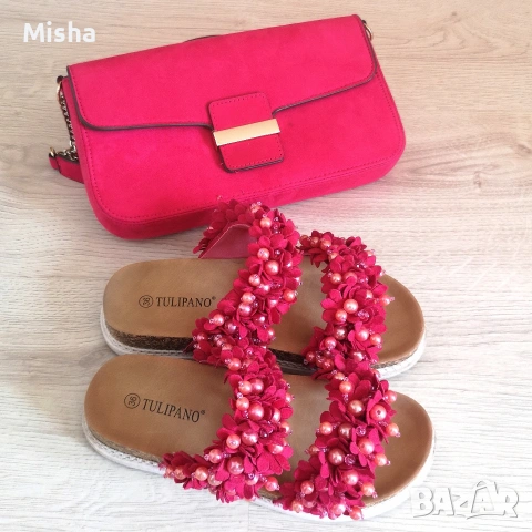 Красив комплект чанта H&M и Чехли 36 номер в цвят фуксия, снимка 2 - Други - 53855316