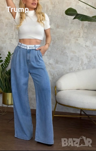 Ефектни дънки с бял колан, пролет-лято, снимка 2 - Дънки - 53377011