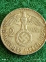 Сребърна монета 2 райхсмарки 1937г. Германия Трети Райх с Свастика за КОЛЕКЦИОНЕРИ 47766, снимка 1