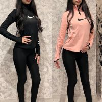 Дамски екипи Nike с блуза и клин в черно и розово, снимка 1 - Спортни екипи - 45375647