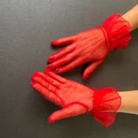 Елегантни къси тюлени ръкавици в червено - код 8644, снимка 5 - Ръкавици - 44290964
