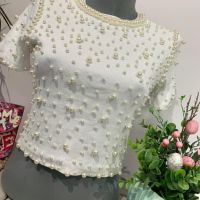 Къса блузка с перли , снимка 2 - Тениски - 45524114