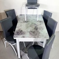 Трапезни разтегателни маси със закалено принт стъкло и 6  стола от еко кожа , снимка 11 - Маси - 44274315