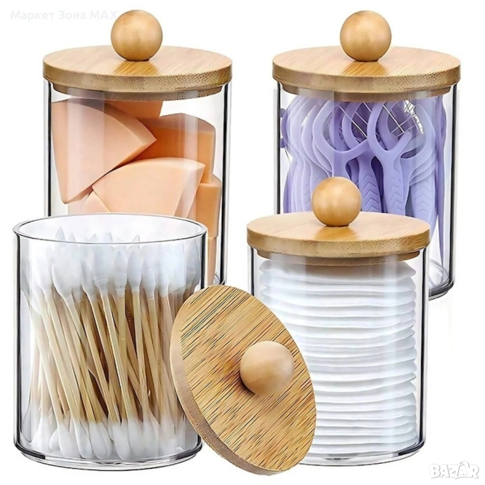 Стилен прозрачен контейнер за съхранение с бамбуков капак, снимка 1