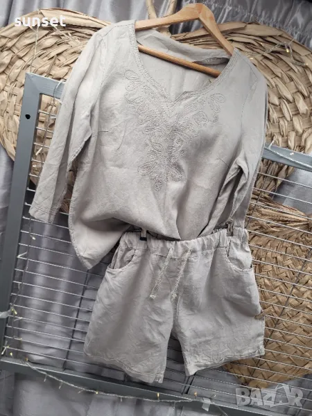 СЕТ ленена риза+ ленени къси панталонки-> М, снимка 1