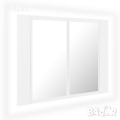 vidaXL Шкаф с LED огледало за баня, бял, 60x12x45 см, акрил(SKU:804956, снимка 1