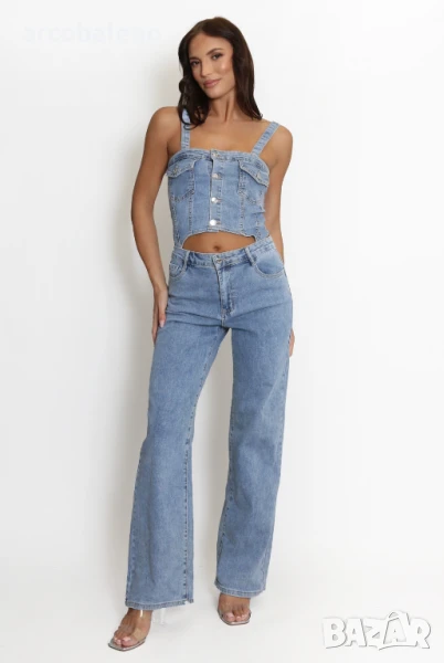 Дамски дълъг дънков гащеризон, снимка 1