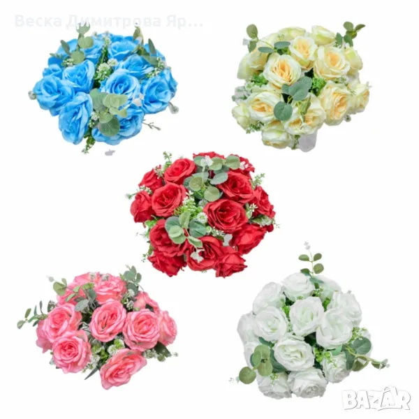 Изкуствени букети с рози и евкалиптови листа – Елегантна украса с дълготраен ефект, снимка 1