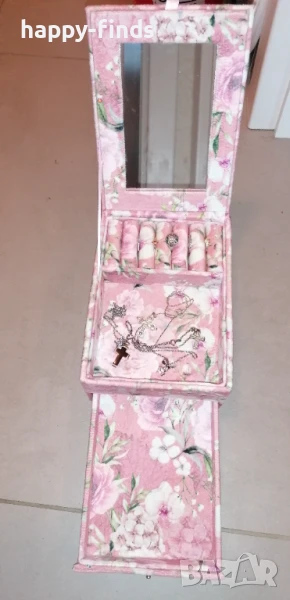 Елегантна кутия за бижута с огледало, флорален мотив, снимка 1