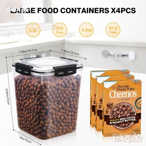 YASHE 4 броя кутии с херметически капаци за съхранение на храна, 5,3 л  , снимка 4 - Кутии за храна - 45385154