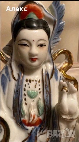 Голяма винтидж Китайска статуетка Гуан Ин– 32см, 1.255кг, снимка 2 - Антикварни и старинни предмети - 53309677