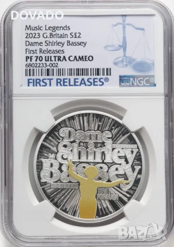 2023 Dame Shirley Bassey - 1oz £2 - NGC PF70 - Цветна Сребърна Монета от Серията "Музикални Легенди", снимка 2 - Нумизматика и бонистика - 47121056