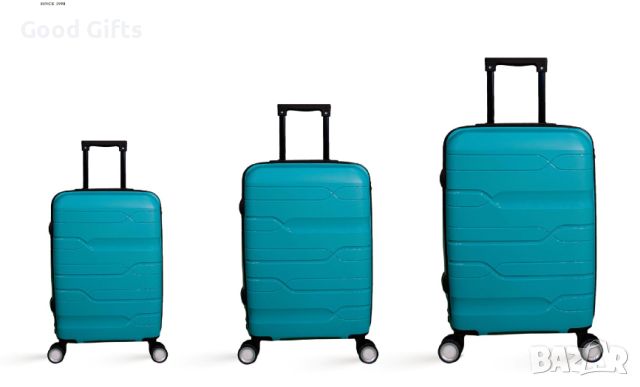 Комплект 3 броя твърди куфари, Сини, Спинър, снимка 1 - Куфари - 45901811