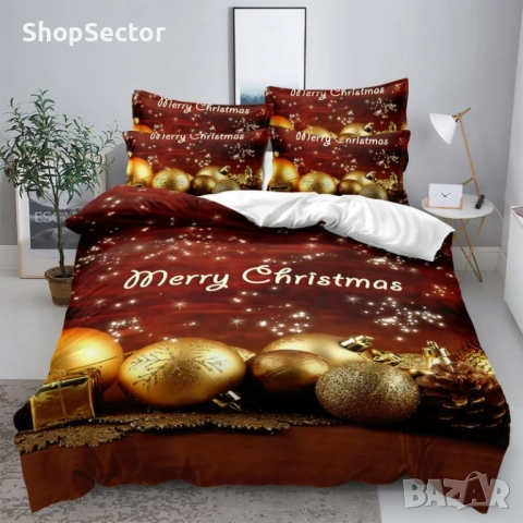 Коледно спално бельо, 100% памук, 6 части, снимка 4 - Спално бельо - 52791029