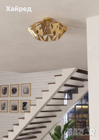 Таванна лампа Eglo CARLTON, E27 димируема, златиста, снимка 2 - Лампи за таван - 53989304