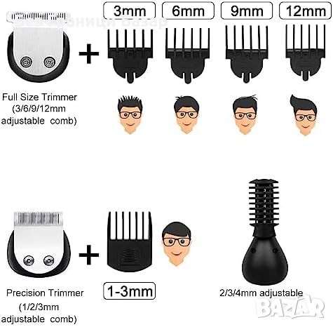 Нов Hatteker Безжичен Тример за Брада - Мултифункционален, Водоустойчив Комплект за мъже, снимка 5 - Електрически самобръсначки - 45217846