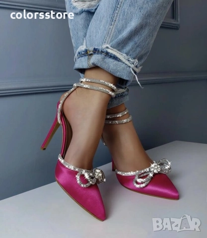 Сандали на ток - циклама/пурпурен цвят сатен - BY22 