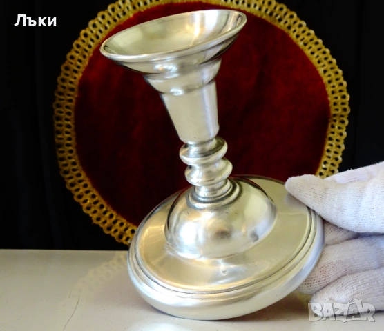 Едуардиански калаен свещник 230 гр. , снимка 5 - Антикварни и старинни предмети - 54160453
