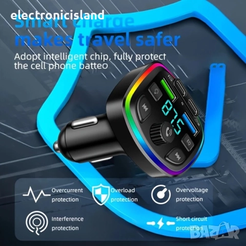 Блутут FM трансмитер Ouyaaqii, Волтметър 2хUSB заряднo GSM Bluetooth, снимка 5 - Други - 52406656