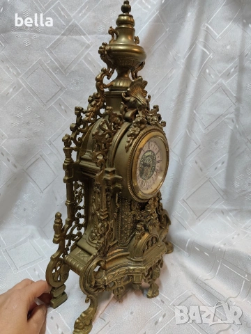 Масивен немски брoнзов  настолен часовник Рококо стил (West Germany), снимка 5 - Антикварни и старинни предмети - 53220725