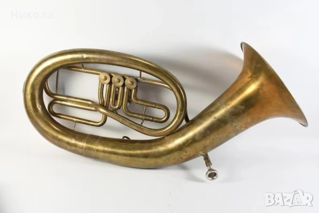 Винтидж месингов хеликон с роторни клапани – античен оркестров духов инструмент, снимка 7 - Антикварни и старинни предмети - 52305973