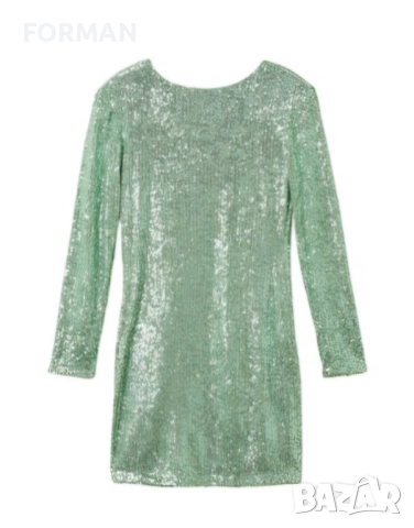 УНИКАЛНО КРАСИВА рокля, цялата в зелени пайети, снимка 3 - Рокли - 52576873