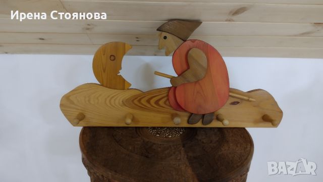 🧹🧹Винтидж закачалка изработена от масивно дърво "Баба Яга, на път към луната" Германия ANSGARIUS , снимка 14 - Декорация за дома - 45342234