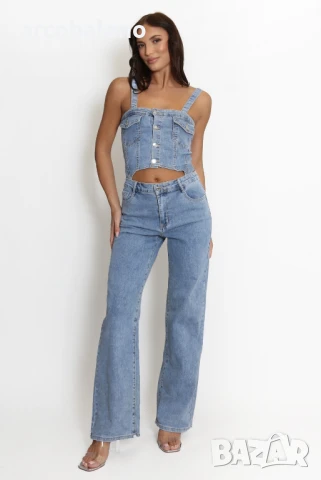 Дамски дълъг дънков гащеризон