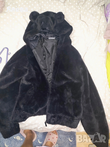Зимно дамско черно пухкаво палто, снимка 2 - Палта, манта - 51865349
