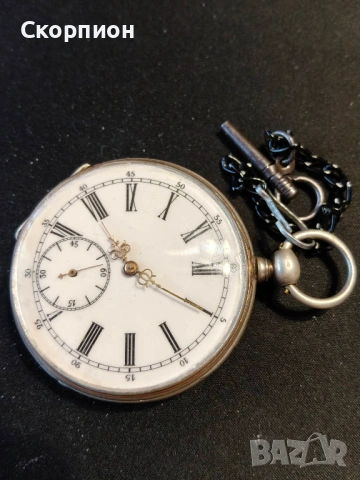 Швейцарски СРЕБЪРЕН джобен часовник 1900г. с ключе - 10 РУБИНА ПРОМОЦИЯ, снимка 2 - Джобни - 48362081