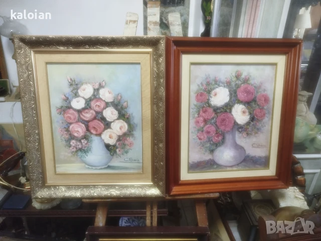 Цветя красота. Масло на платно с подпис. Авторски картини испански. Рамки с размери от снимките. Цен