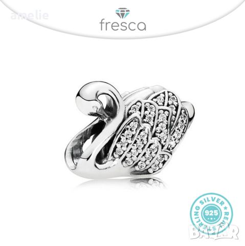 Талисман Fresca по модел тип Пандора Pandora сребро 925 Swan Лебед. Колекция Amélie, снимка 1 - Гривни - 38576601