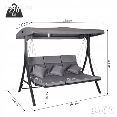 Градинска люлка 3 местна сива лукс колекция ПРОМОЦИЯ, снимка 2 - Градински мебели, декорация  - 50921129